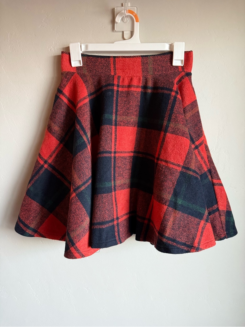 Wool Blend Tanming Red and Navy Plaid Circle Skirt